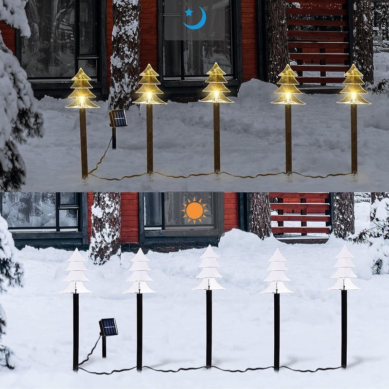 ILLUMINEW Outdoor Christmas Decorations, Solar Christmas Pathway Lights, Set of 5 Waterproof Landscape LED Lights for Yard Lawn Patio Walkway Decor - Image 3